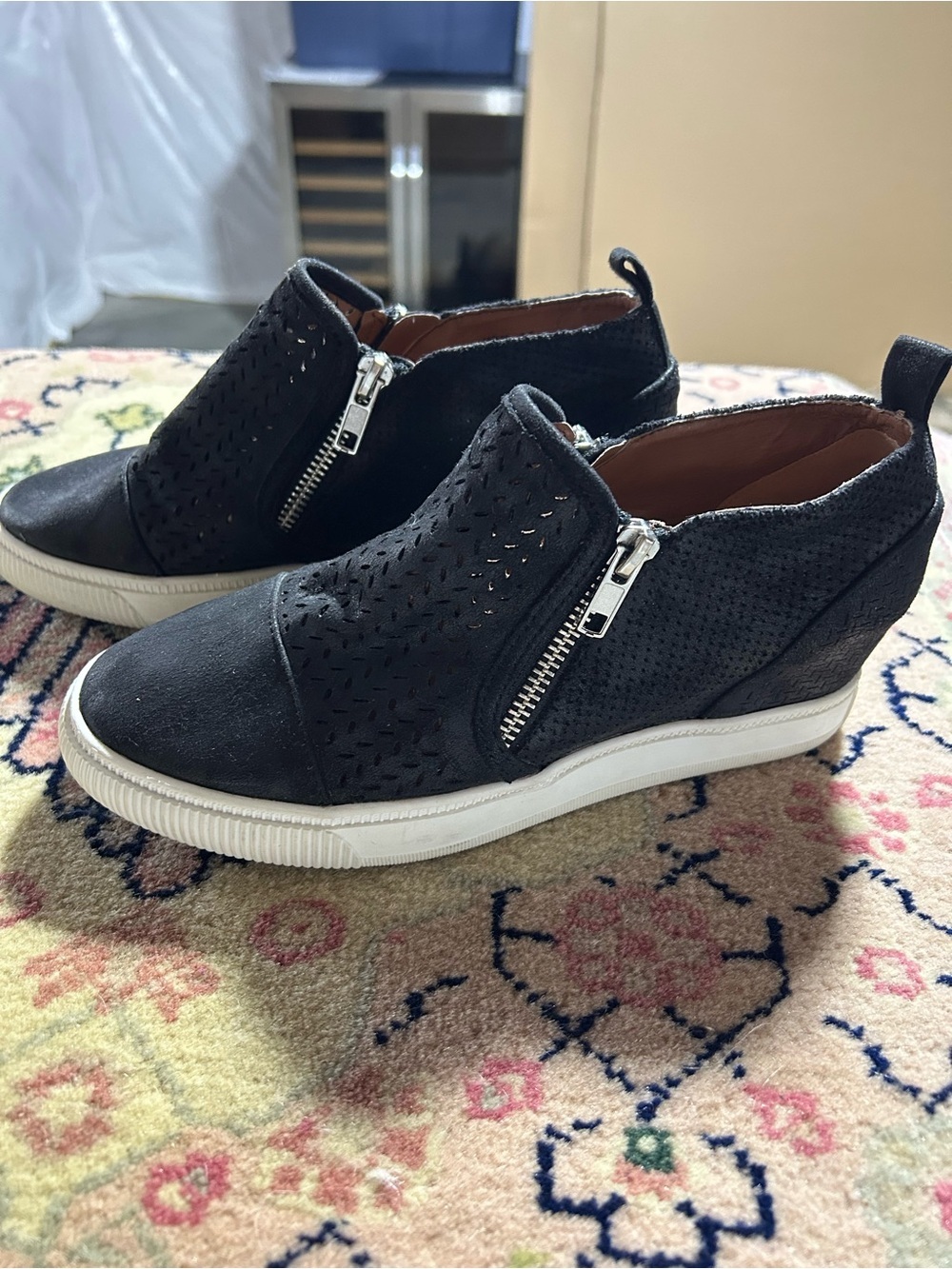 DV by Dolce Vita Black Perforated Wedge Sneakers with Side Zippers